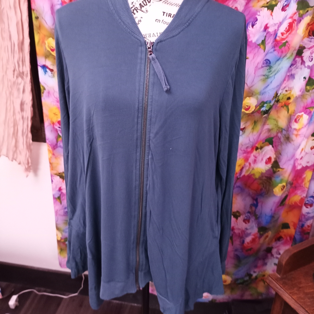 LOGO by Lori Goldstein Teal Zip-Up Hoodie